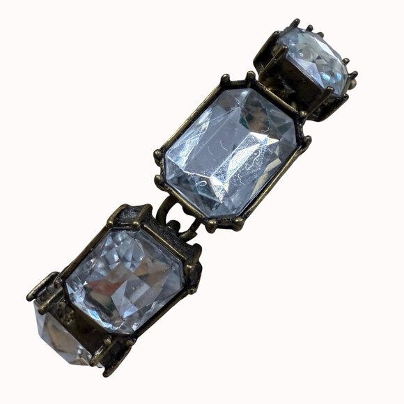 J Crew Gold-Tone Bracelet With Clear Glass Crystals & Toggle Clasp - Picture 1 of 9